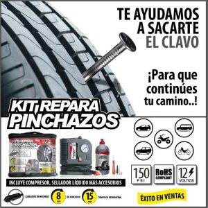 KIT REPARA PINCHAZOS ( COMPRESOR + RECARGA 500ML + AC